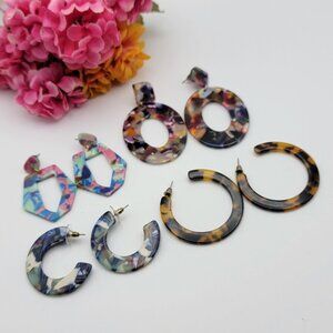 Tortoise Shell Acrylic Resin Drop Earrings Multicolor – Lot of 4 Pairs Fashion